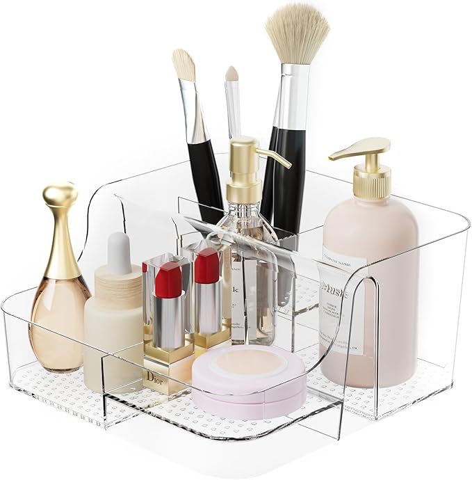 Clear Makeup Organizer Countertop ?€? 6 Compartments Cosmetic, Jewelry, Skincare & Perfume Organizer, Vanity and Bathroom Counter Organizer, Multi-Use Makeup Brush Holder