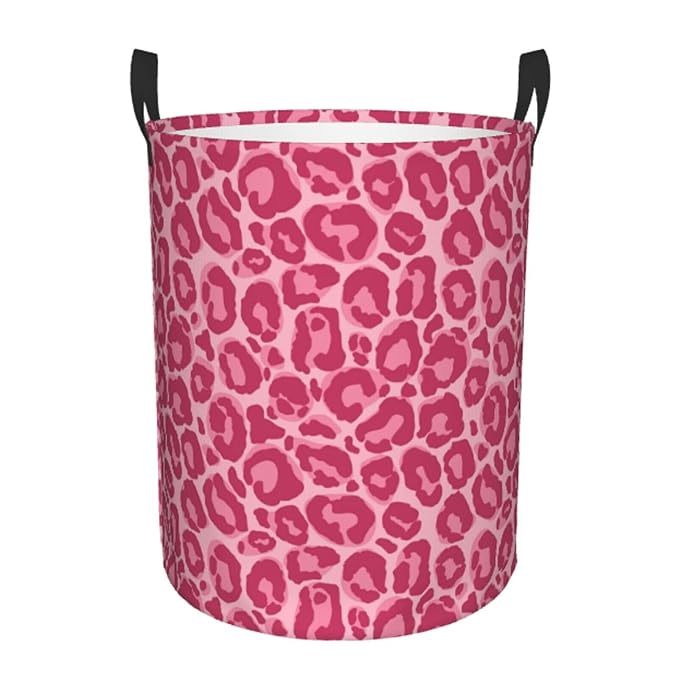 Pink Leopard Texture Round Laundry Hamper Storage Basket Toys Clothes Organizer Bin For Home Bathroom Bedroom Dorm Nursery, 62l