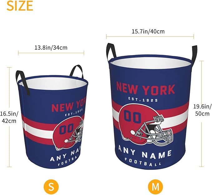 Custom New York Laundry Hamper - Personalized Football Style Laundry Basket - Customized Name And Number - Dirty Clothes Hamper Waterproof Large Capacity Hamper for Bedroom Bathroom Living Room