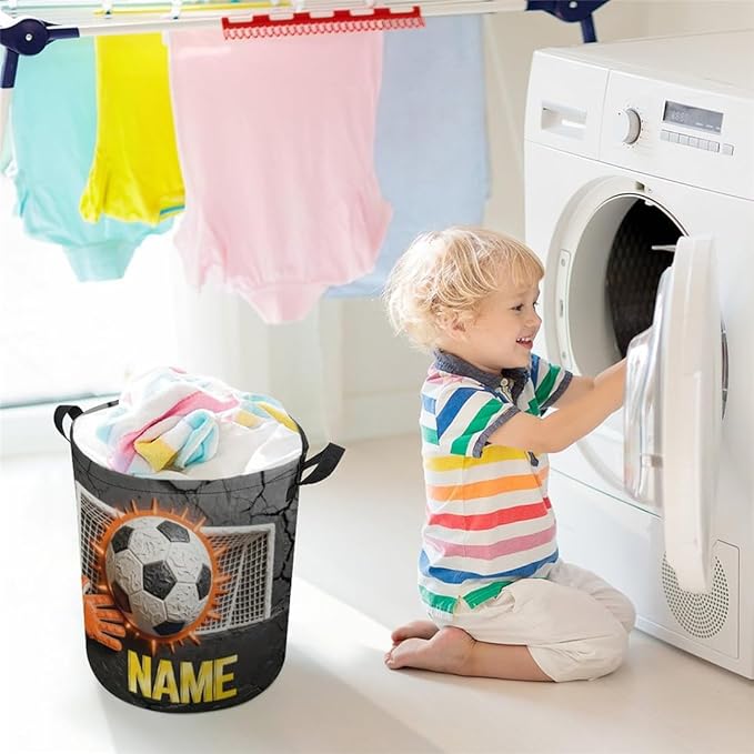 Personalized Soccer Laundry Hamper Custom Name Funny Dirty Clothes Laundry Basket Portable Storage Basket For Home Bathroom Family Football Lovers Xmas Birthday (style 23)