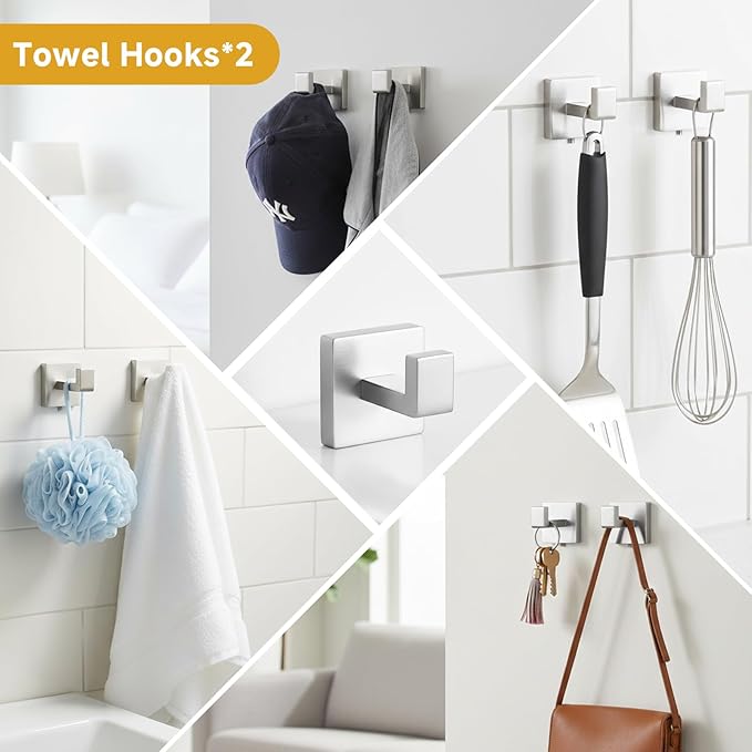 5 Piece Bathroom Towel Bar Set - SUS304 Stainless Steel Brushed Nickel Bath Towel Holder, 16 Inch Towel Racks for Bathroom Wall Mounted, Bathroom Hardware Accessories Set