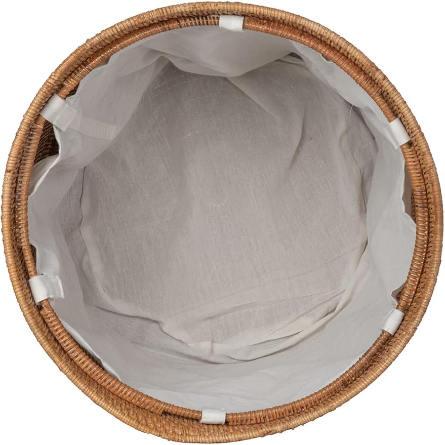 KOUBOO Loma Round Rattan Hamper & Laundry Basket with Lid - Stylish Storage Decor Wicker, Storage Hamper - Organizer & Blankets for Every Room, Brown