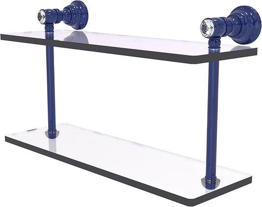 Allied Brass CC-2-16-MBL Carolina Crystal Collection 16 Inch Two Tiered Glass Shelf, Mediterranean Blue