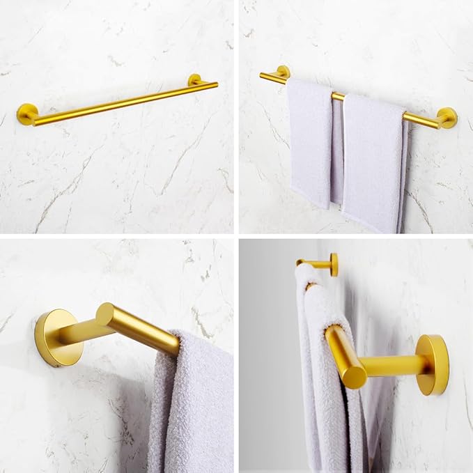 Stainless Steel 24-Inch Bathroom Single Towel Bar Gold Towel Holder, Wall Mount Towel Back Rod Hotel Style