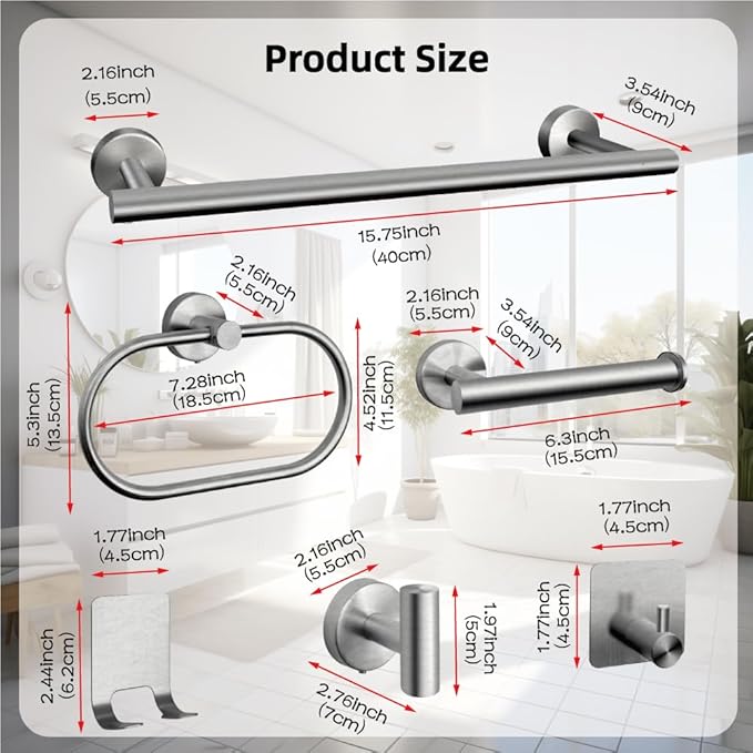 7-Piece Bathroom Accessory Set self-Adhesive Brushed Black Bathroom Hardware, Bath Towel Bar Set, Towel Racks for Bathroom, Wall Mounted