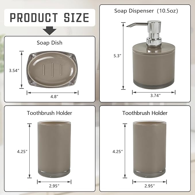 Thickened Bathroom Accessories Set, 4-Piece Bathroom Accessories Set with 2 Toothbrush Cups, Soap Dispenser, Soap Dispenser (Light Brown)
