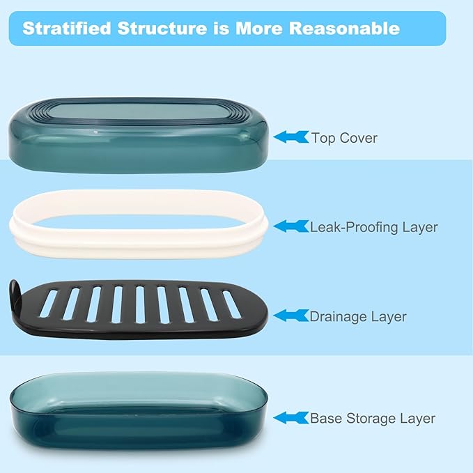 HAYSNA Solid Shampoo Bar Holder, Large Bar Soap Holder, Travel Soap Container, Soap Box with Draining Layer, Soap Case for Bathroom, Traveling, Gym, Camping (Blue Style-1-Large)