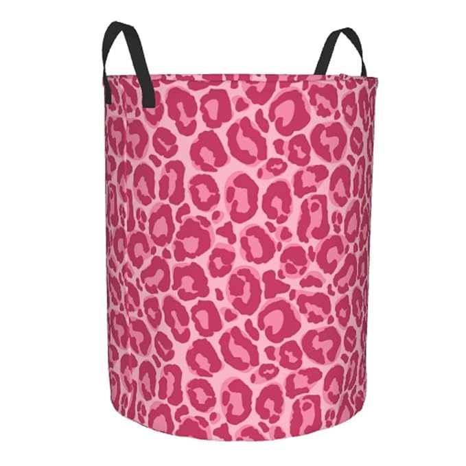 Pink Leopard Texture Round Laundry Hamper Storage Basket Toys Clothes Organizer Bin For Home Bathroom Bedroom Dorm Nursery, 62l