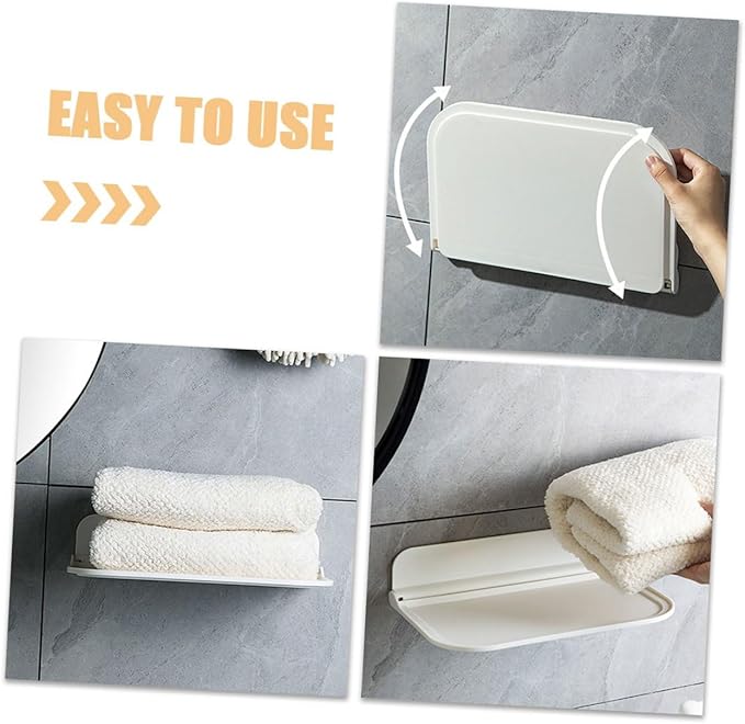 Lurrose 2pcs Small Folding Wall Shelf for Bathroom Space-Saving Organization Foldable Shelf with Adhesive Mount for Towels Soap and Compact Bathroom Storage
