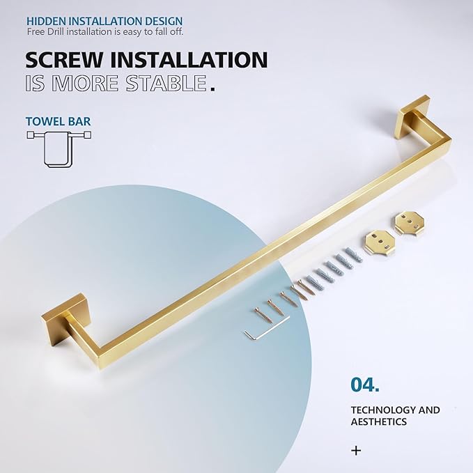 KOKOSIRI 20 Inch Towel Bar Bathroom Towel Bar Kitchen Dish Cloths Hanger Hand Towel Holder Stainless Steel Wall Mount, Brushed Gold, B4003BG-L20