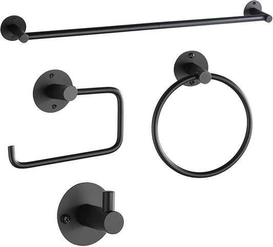 BVL Towel Racks for Bathroom 4 Pieces,Matte Black Stainless Steel Bathroom Accessories Set Wall Mounted Included 24 Inches Towel bar,Towel Holder,Toilet Paper Holder,Robe Hook