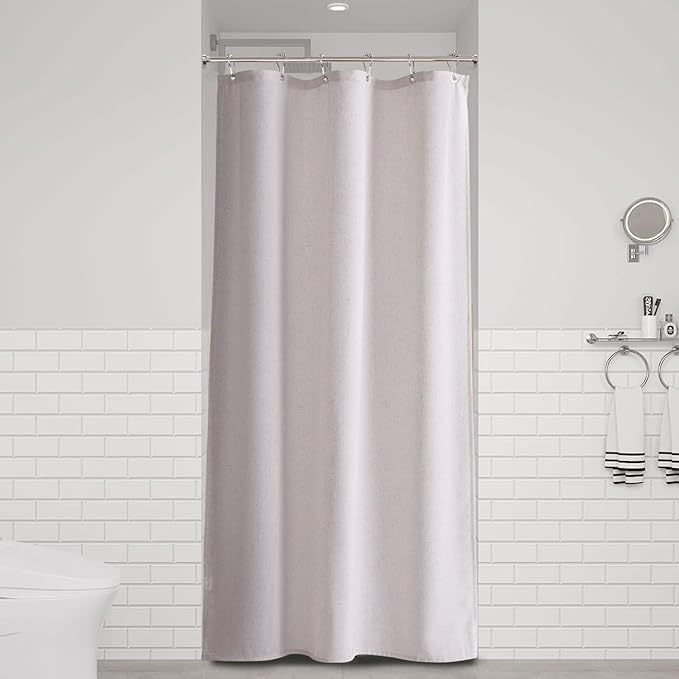 Naturoom 36 Inch Shower Curtain - Stall Narrow Half Green Linen Ultra Thick Fabric Shower Curtain Set with Hooks, Boho Farmhouse Rustic RV Camper Bath Curtains for Bathroom, Champagne, 36x72