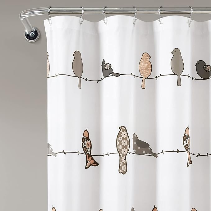 Lush Decor Rowley Birds Shower Curtain, 72” W x 72” L, Blush & Gray - Colorful Floral Bird Pattern - Whimsical & Playful Bird Shower Curtain - Farmhouse, Coastal, & Boho Bathroom Decor