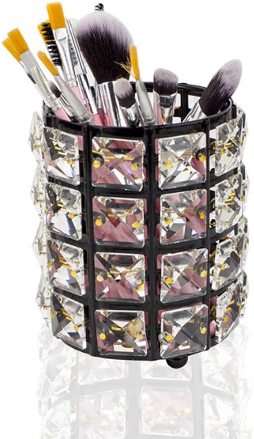 AKOAK 1 Pack Crystal Makeup Brush Holder Office Supplies Storage Rack Eyebrow Pencil/Lipstick/Pencil Makeup Container, Dressing Table, Bedroom, Office (Black)