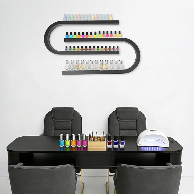 Nail Polish Organizer Wall Mounted, 2Pcs Nail Polish Storage Rack, Metal Nail Polish Storage Holder, Multifunctional Organizer for Essential Oil Perfume at Home Salon Spa(Black)