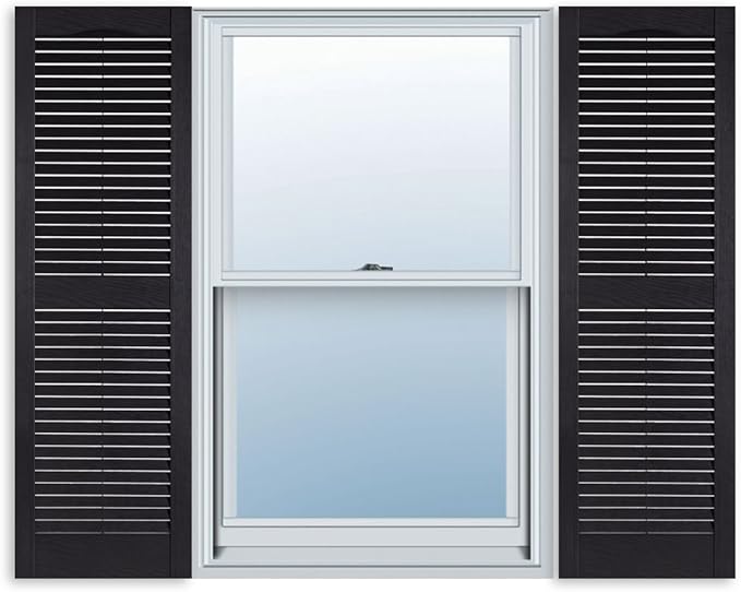 Exterior Solutions Standard Louver Exterior Vinyl Shutter, Black (Pair), 15 Inch x 47 Inch