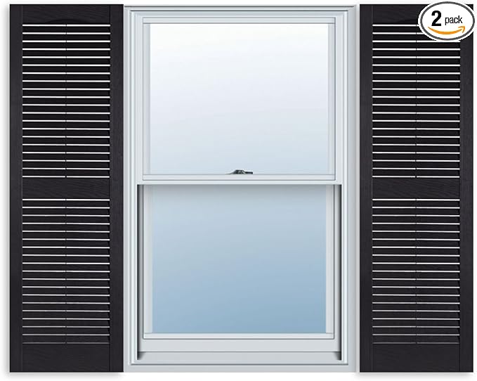 Exterior Solutions Standard Louver Exterior Vinyl Shutter, Black (Pair), 15 Inch x 51 Inch