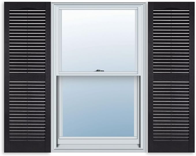 Exterior Solutions Standard Louver Exterior Vinyl Shutter, Black (Pair), 15 Inch x 67 Inch