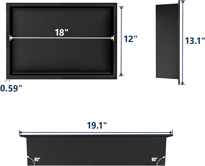 Neodrain Shower Niche, Insert Bathroom Storage Shower Shelf, Stainless Steel Recessed Wall Niche No Tiled Recessed Cabinet Waterproof for Shower Storage(Matte Black,18"x12")