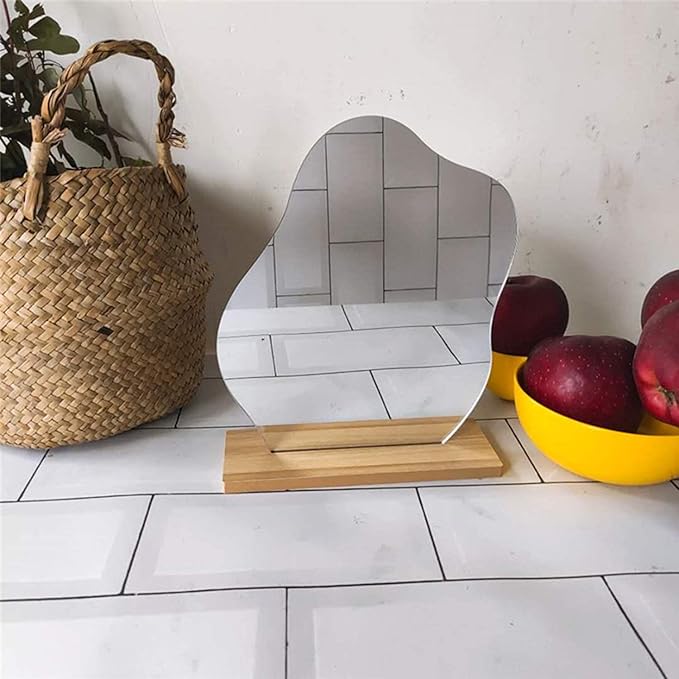 Acrylic Makeup Mirror for Desk with Stand Aesthetic Desk Decor Vanity Mirror Frameless Table top for Bedroom,Living Room and Minimal Spaces Room Decor (Baby Fat)