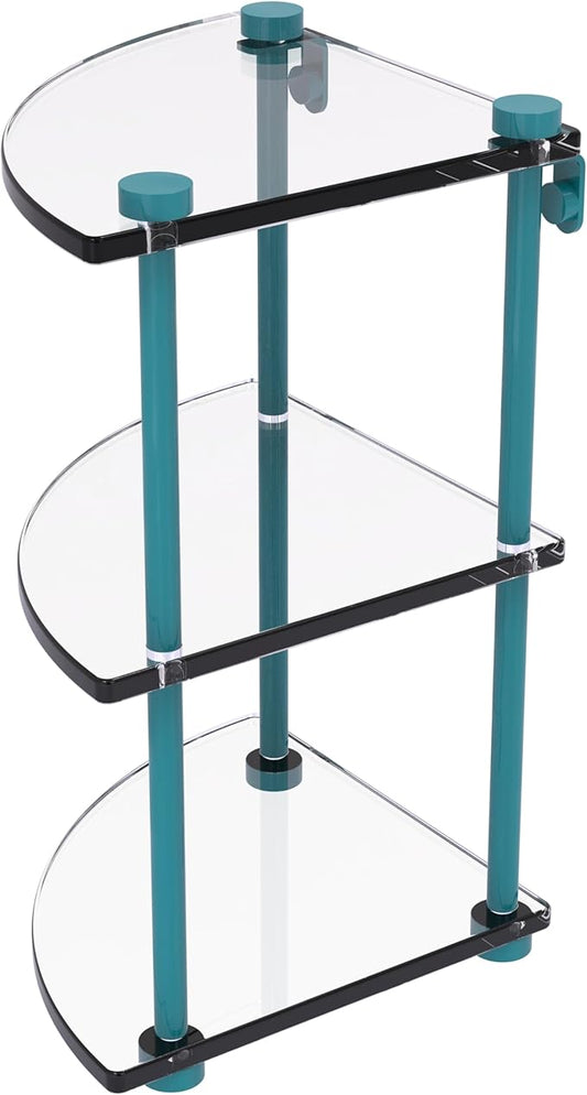 Allied Brass NS-6-GLT Three Tier Corner Glass Shelf, Glokzin Teal