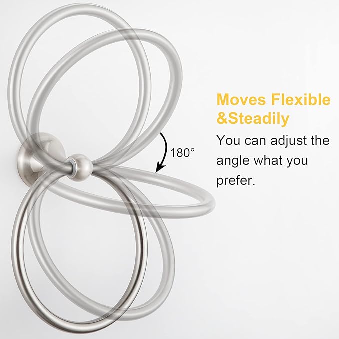 BGL Towel Ring Brushed Nickel Matal Wall Mount for Bathroom 2 Pack Classic Style