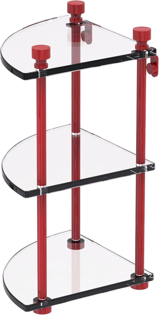 Allied Brass FT-6-FER Foxtrot Collection Three Tier Corner Glass Shelf, Fire Engine Red