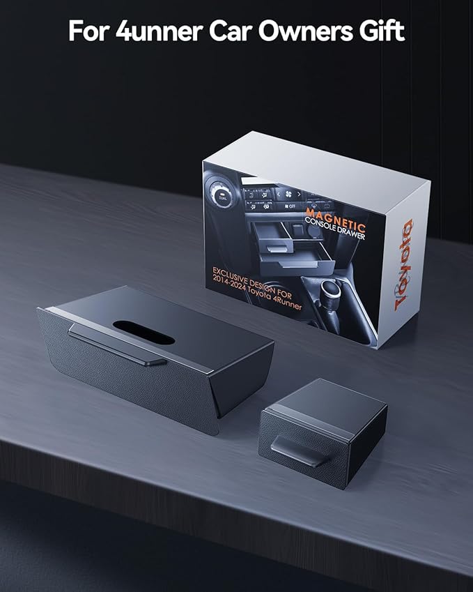 For 2014-2024 T oyota 4Runner Console Console Storage Drawer Magnetic Design Slides Smoothly - [100% Stable& Easy To Install] - Cubby Storage Box with Silent Flocking Felt - Thickened ABS Material