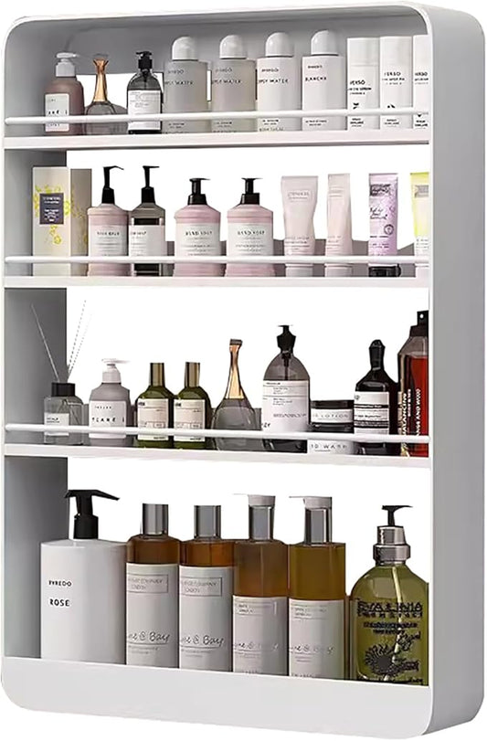 Bathroom Shelves Wall Mounted,4 Tiers Wall Shelf for Bathroom,Punch-Free Bathroom Shelf,Makeup Wall Organizer,Wall Mounted Floating Shelves,Cosmetic Wall Storage Rack for Bathroom Kitchen