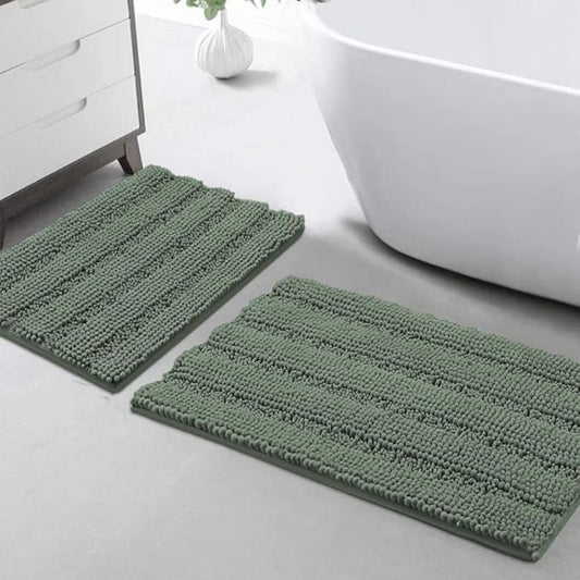 Turquoize Chenille Bathroom Rugs Set Non-Slip Bath Mats for Bathroom Extra Soft and Absorbent Shaggy Bath Mats for Bathroom Floor Indoor Mat for Kitchen/Entryway (20" x 32" and 17" x 24"), Green Bay