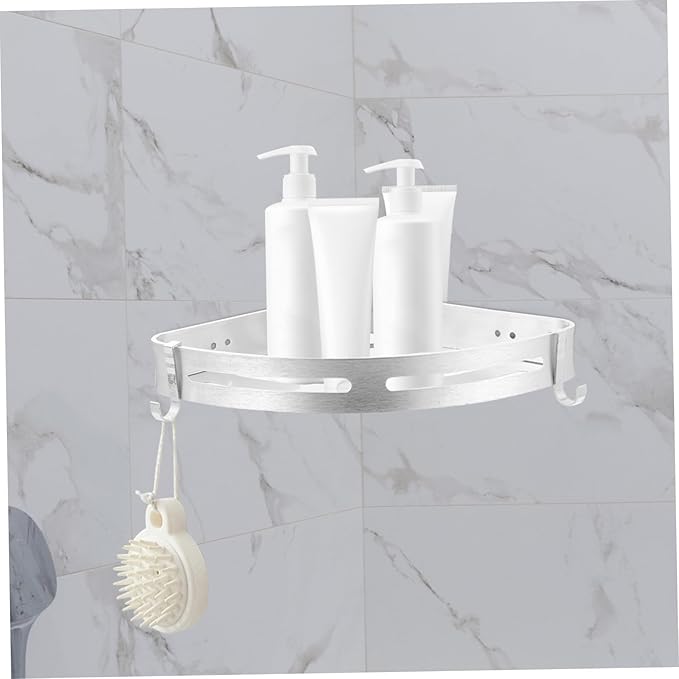 Punch Wall Mounted Rack Silver Triangle Storage Shelf for Bathroom Kitchen Aluminum Design Space Saving for Organizing Shampoo Soap Towels and More