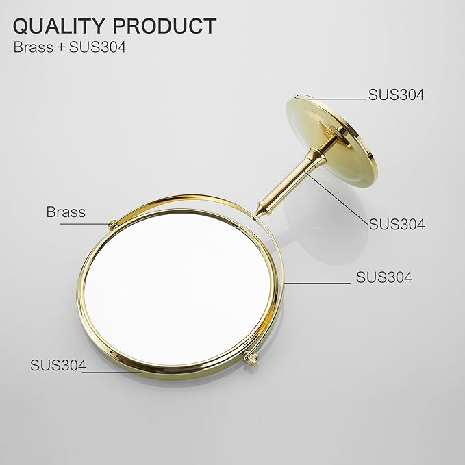 Airemoon 10x Magnifying Makeup Mirror, Standing 360-Degree Rotating Makeup Mirror, 8-Inch Gold Frame Shaving Mirror, 13-Inch Length × 9-Inch Width Beauty Mirror