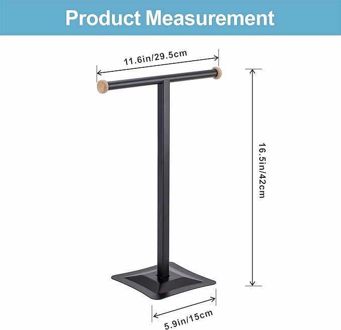 ZCDCP Hand Towel Holder Stand, T-Shape Stainless Steel Towel Rack for Bathroom Countertop with SUS304 Stainless, Black Freestanding Hand Towel Holder