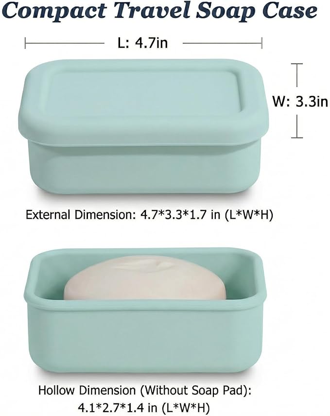 HighHerz Leak Proof Silicone Travel Soap Case with Draining Tray - Bar Soap Holder for Travel, Gym & Camping - Mess-Free Portable Soap Container for Carry-on Bags (Mint Green)
