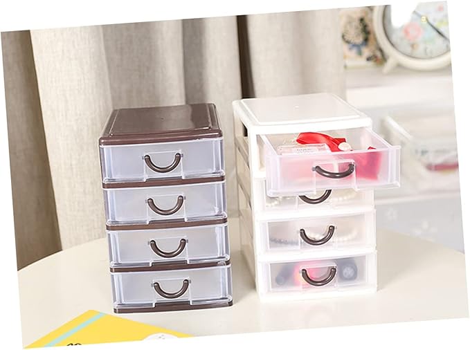 Multifunctional Plastic Storage Box with Drawer Handle Translucent Desktop Organizer for Office Cosmetics and Sundries Compact 6.88X5.90X5.11 Inch