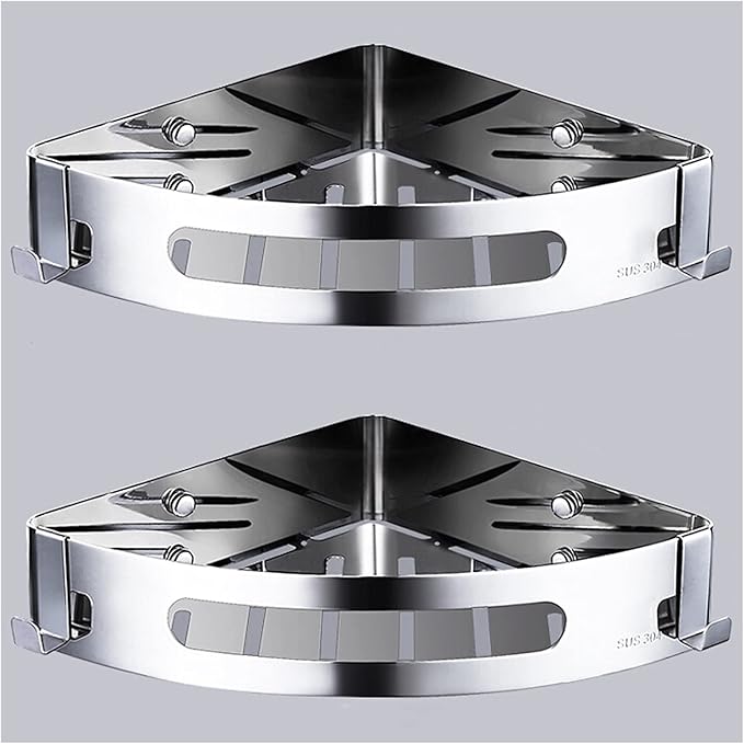 Bathroom Shelf Wall Storage Shelves Organizer Set of 2 Bathroom Accessories Bathroom Organizer Hanging with 4 Hooks Polished 304 Stainless Steel Floating Shelves (Size : Double-Layer Tripod)