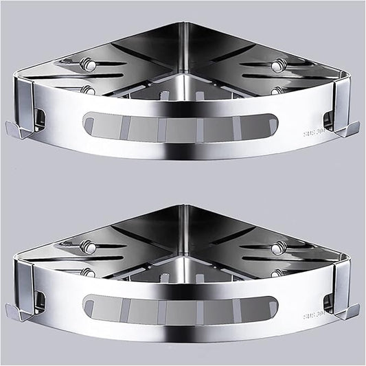 Bathroom Shelf Wall Storage Shelves Organizer Set of 2 Bathroom Accessories Bathroom Organizer Hanging with 4 Hooks Polished 304 Stainless Steel Floating Shelves (Size : Double-Layer Tripod)