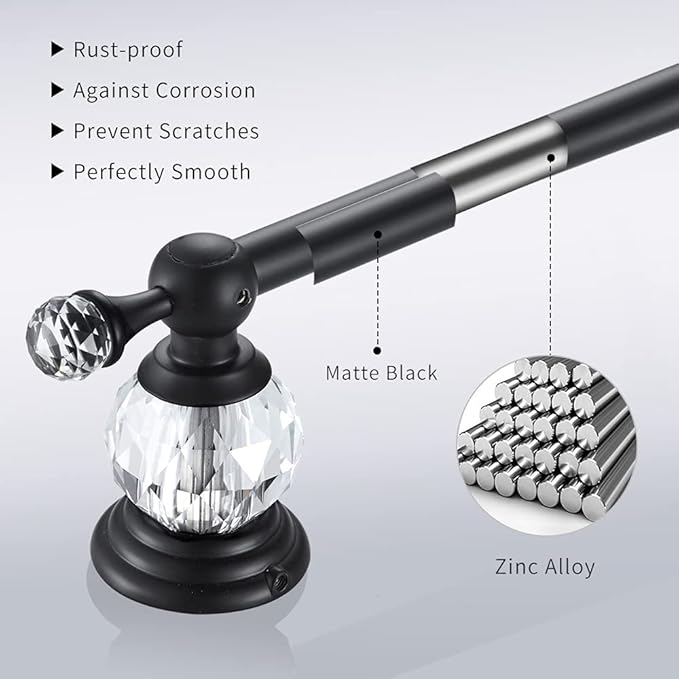 WOLIBEER Crystal Bathroom Hardware, Black 24 Inch Towel Bar Set Toilet Paper Holder Towel Ring Coat Hooks Bathroom Accessories 4 Pieces Wall Mounted