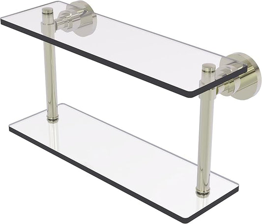 Allied Brass WS-2/16-PNI Washington Square Collection 16 Inch Two Tiered Glass Shelf, Polished Nickel