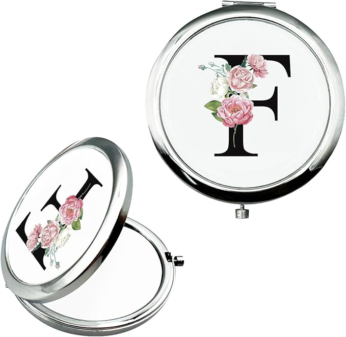 JEKUGOT Monogram Compact Mirror, Personalized Gifts for Women and Girls, Small Pocket Mirror, Personalized Compact Mirrors for Girls, Sister, Wife, Mothers, Birthday Gifts - F