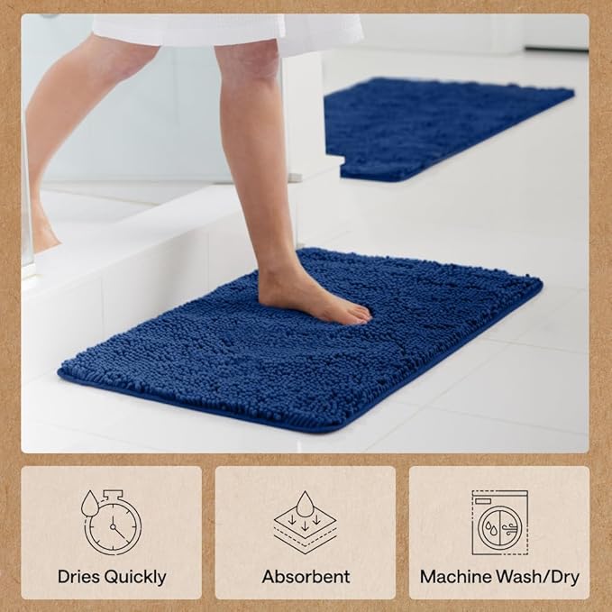 GORILLA GRIP Bath Rug Mat 30x20, Thick Soft Absorbent Chenille, Quick Dry Microfiber Mats, Rubber Backing Washable Shower Floor Rugs, US Designed Bathroom Bathmat Home Decor Accessories, Royal Blue