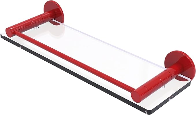 Allied Brass FR-1/16G-FER Fresno Collection 16 Inch Glass Shelf with Vanity Rail, Fire Engine Red