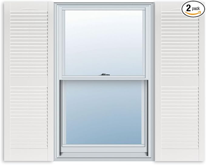 Exterior Solutions Standard Louver Exterior Vinyl Window Shutters, White (Pair), 15 Inch x 55 Inch