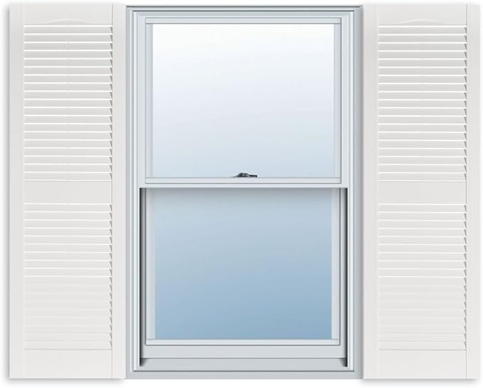 Exterior Solutions Standard Louver Exterior Vinyl Shutter, White (Pair), 15 Inch x 63 Inch