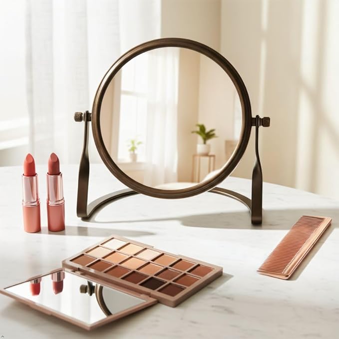 Small 5X Magnifying Mirror - 5.5" Makeup Mirror in Bronze Finish - Model MC113BZP