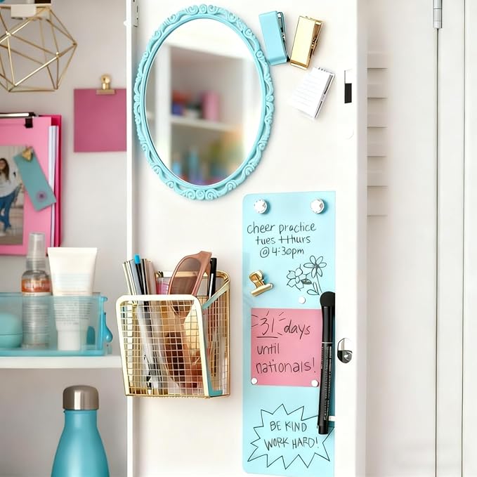 ARTLYMERS Magnetic Locker Mirror, Real Glass Small Mirrors for Lockers with Magnetic Backing, School Locker, Bathroom, Household Refrigerator, Locker Accessory or Office Cabinet (Blue)