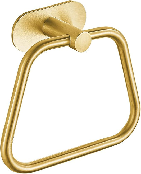 Self-Adhesive Towel Ring, Bathroom Hardware Accessories, 304 Stainless Steel Hand Towel Holder for Bathroom and Kitchen, Ladder Towel Hook, No Drill Installation Wall Mount (Gold)