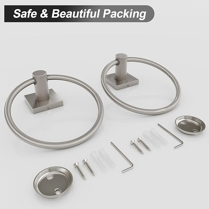 BGL Towel Ring Brushed Nickel Modern Hand Towel Ring 2 Packs for Bathroom Wall Mounted Bathroom Towel Holder Bathroom Towel Rack