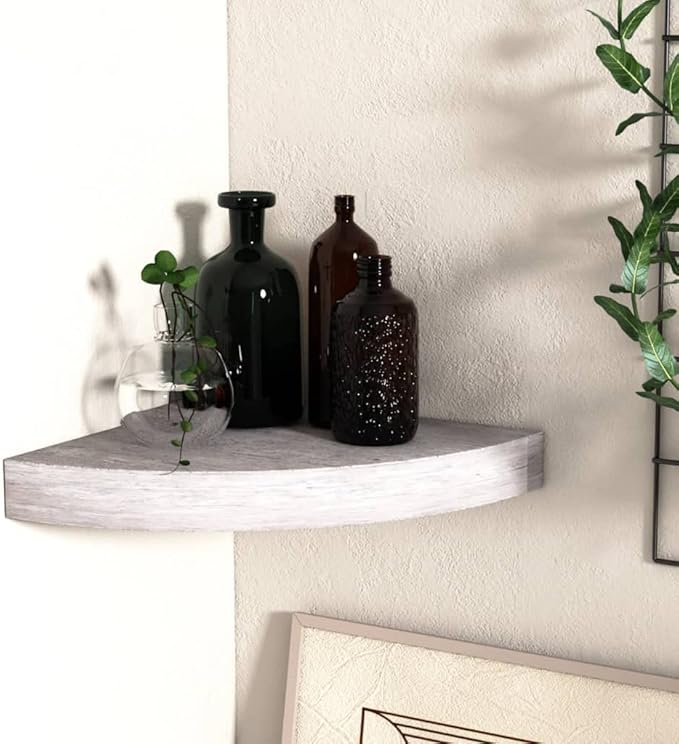 Corner Floating Shelf Wall Mounted Concrete Gray 13.7"x13.7"x1.4" Honeycomb MDF & Metal Bathroom Living Room Storage Organizer Display Shelves