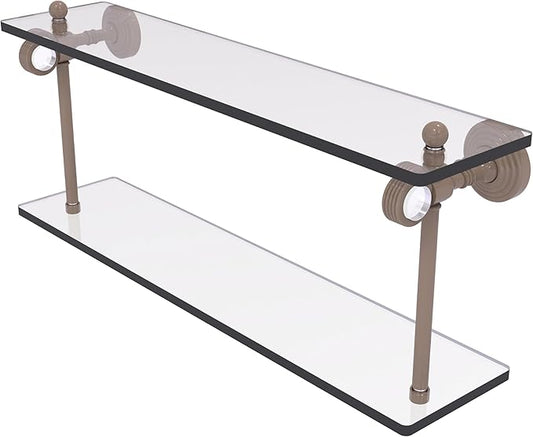 Allied Brass PG-2G-22-SHB Pacific Grove Collection 22 Inch Two Tiered Glass Shelf with Grooved Accents, Shaded Beige